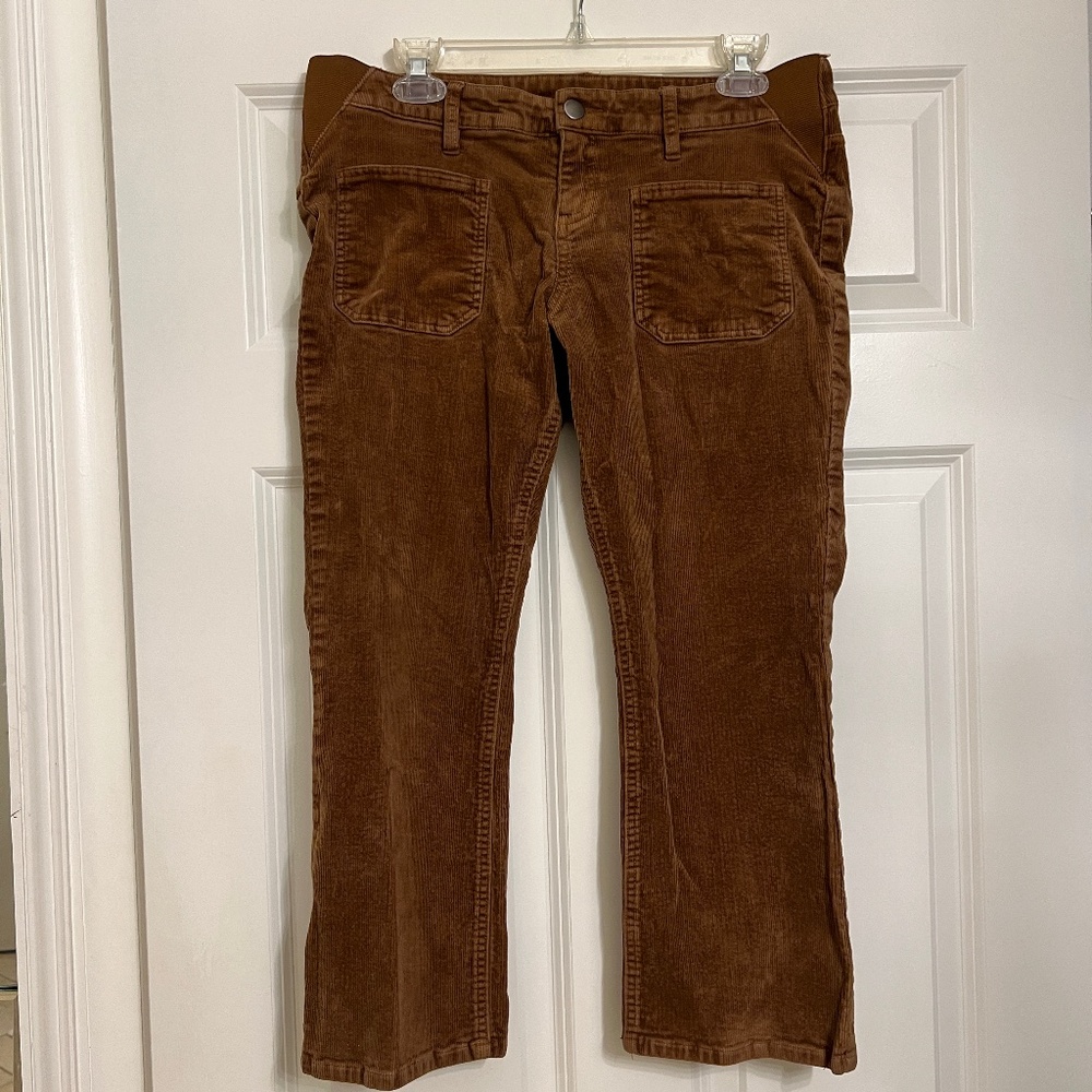 Brown Corduroy Ankle Maternity Pants